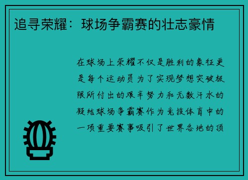 追寻荣耀：球场争霸赛的壮志豪情
